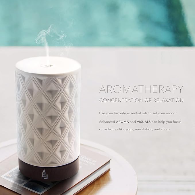 Earnest Living Essential Oil Diffuser for Home White Ceramic 100ml Aromatherapy Diffuser with 4 Timers 7 Night Lights and Auto Off Function (no Beep!) for Essential Oils